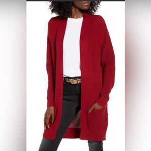 Nordstrom BP Knit Dark Red Burgundy Open Long Cardigan Sweater Small Cozy Soft